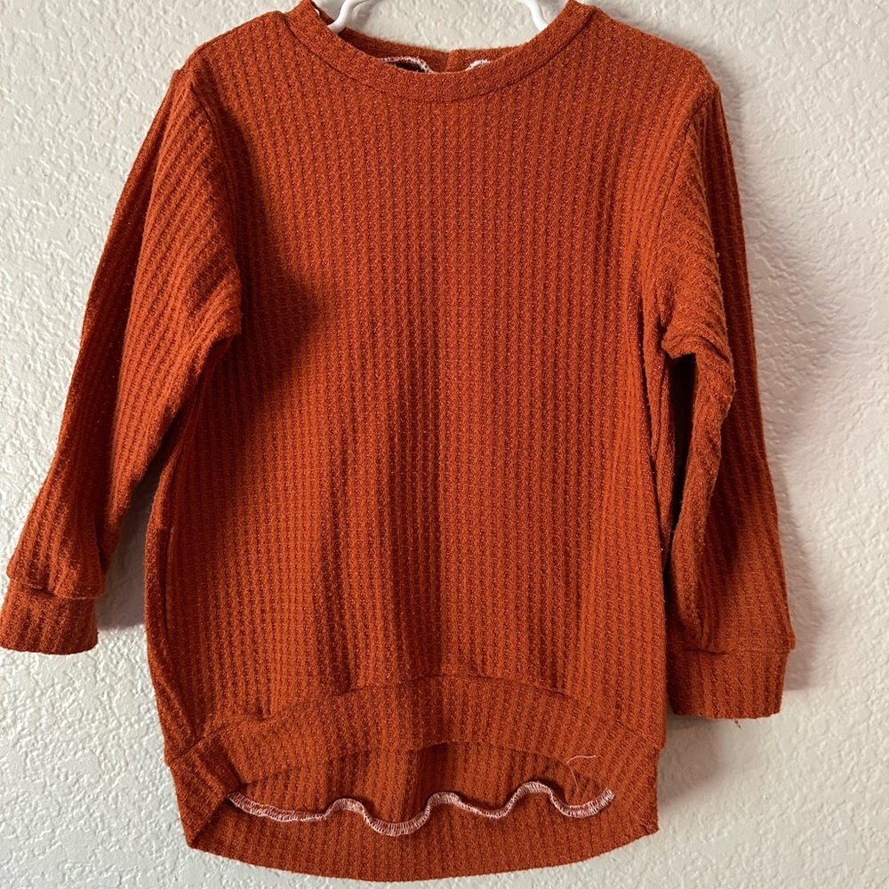 Little Nugget Knits Rust Brushed Waffle Oversized Sweater size 3T
